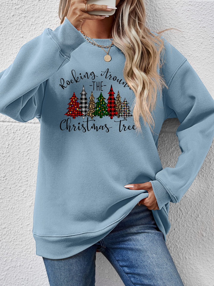 Christmas Tree Graphic Round Neck Sweatshirt | Trendsi