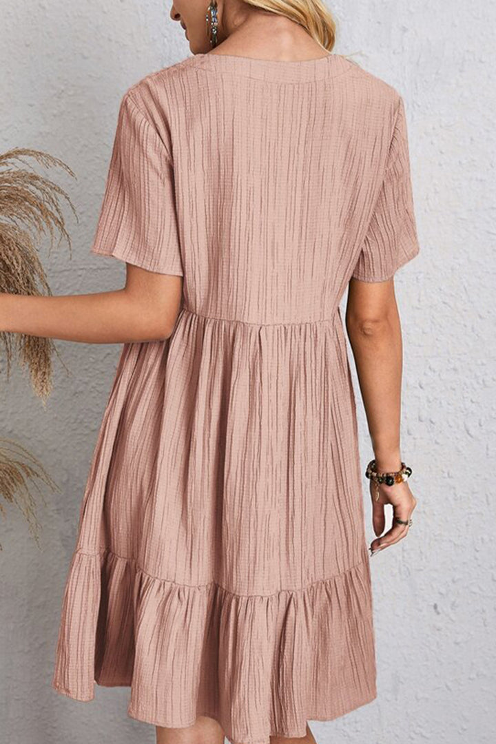 Full Size Ruched V-Neck Short Sleeve Dress | Trendsi