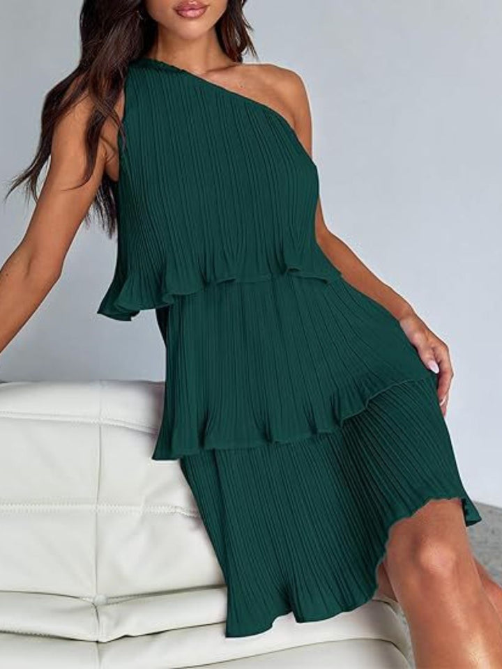 Layered Single Shoulder Mini Dress | Trendsi