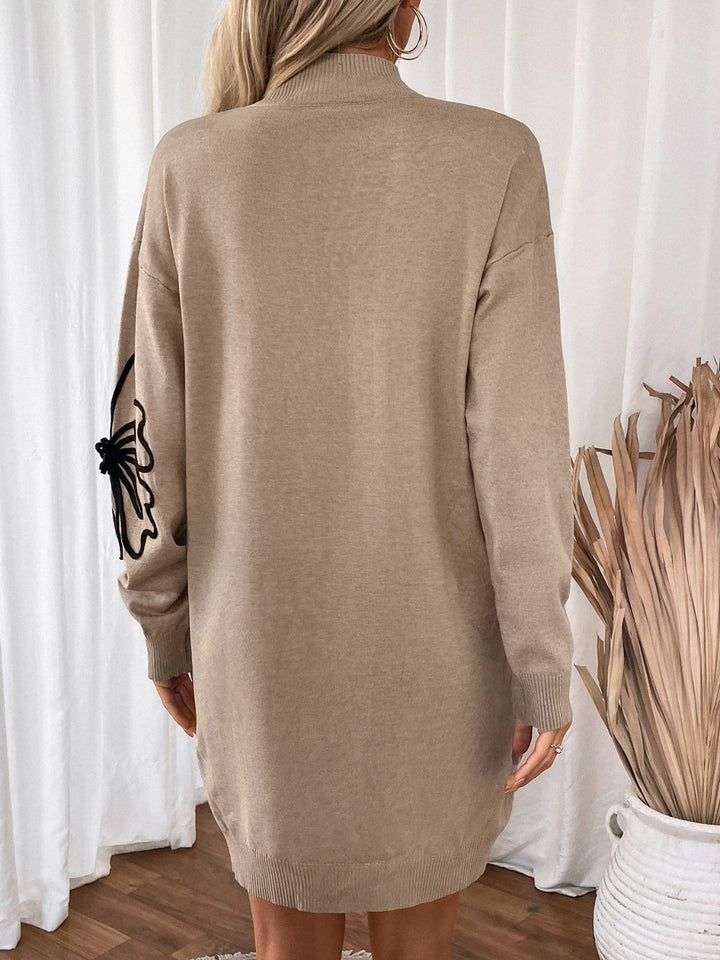 Perfee Flower Mock Neck Long Sleeve Sweater Dress | Trendsi