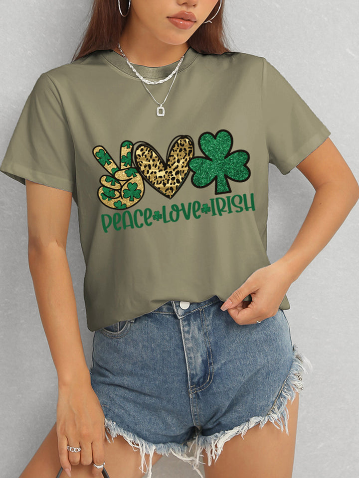 PEACE LOVE IRISH Round Neck Short Sleeve T-Shirt | Trendsi