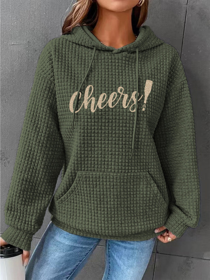 Full Size CHEERS Waffle-Knit Drawstring Hoodie | Trendsi