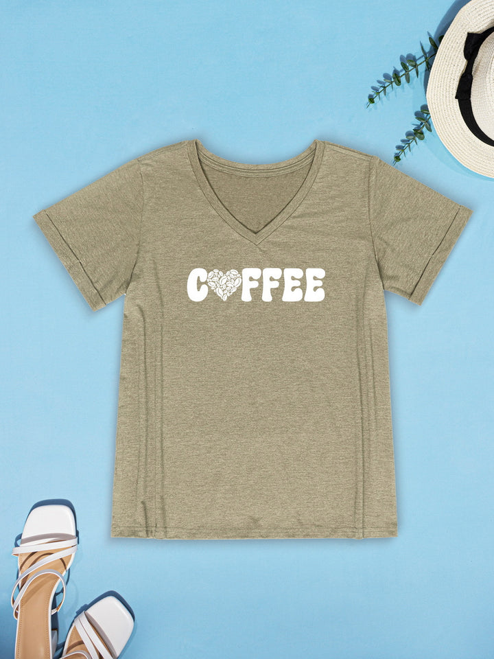 COFFEE V-Neck Short Sleeve T-Shirt | Trendsi