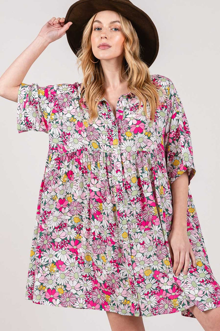 SAGE + FIG Floral Button Down Mini Shirt Dress | Trendsi