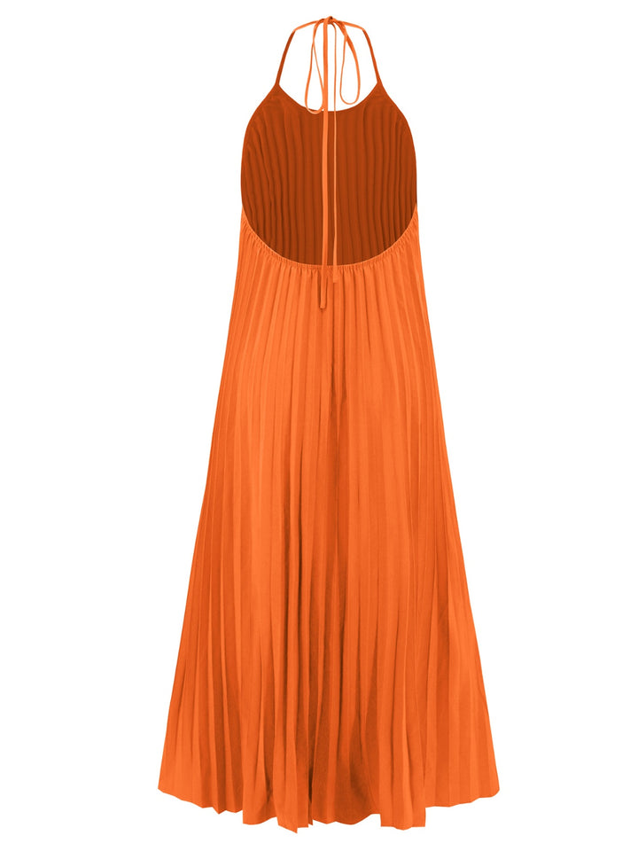 Pleated Halter Neck Sleeveless Dress | Trendsi