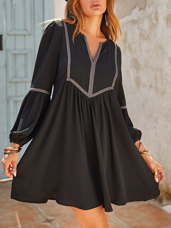 Ruched Notched Long Sleeve Mini Dress | Trendsi