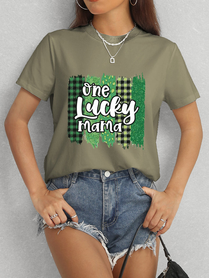 ONE LUCKY MAMA Round Neck T-Shirt | Trendsi