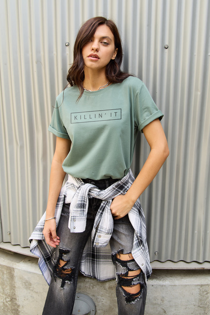 Simply Love Full Size KILLIN'IT Short Sleeve T-Shirt | Trendsi