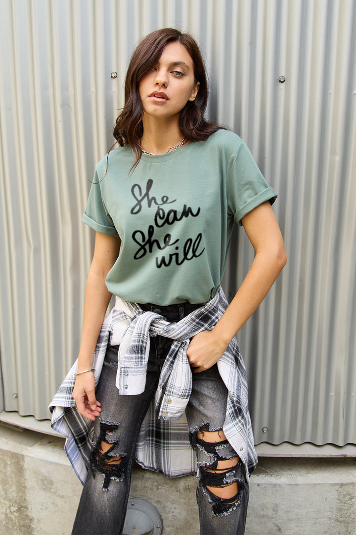 Simply Love Full Size SHE CAN SHE WILL Short Sleeve T-Shirt | Trendsi