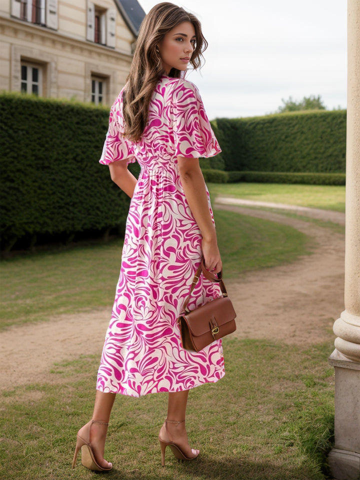 Printed Surplice Half Sleeve Midi Dress | Trendsi