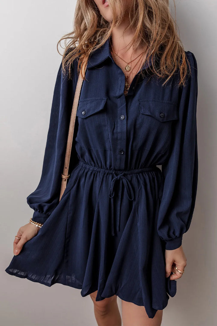 Drawstring Half Button Long Sleeve Dress | Trendsi