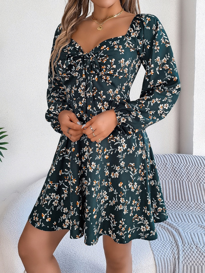 Printed Sweetheart Neck Balloon Sleeve Mini Dress | Trendsi