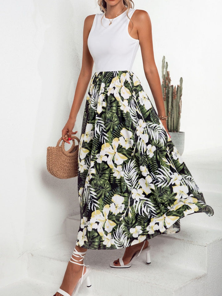 Printed Round Neck Sleeveless Dress | Trendsi