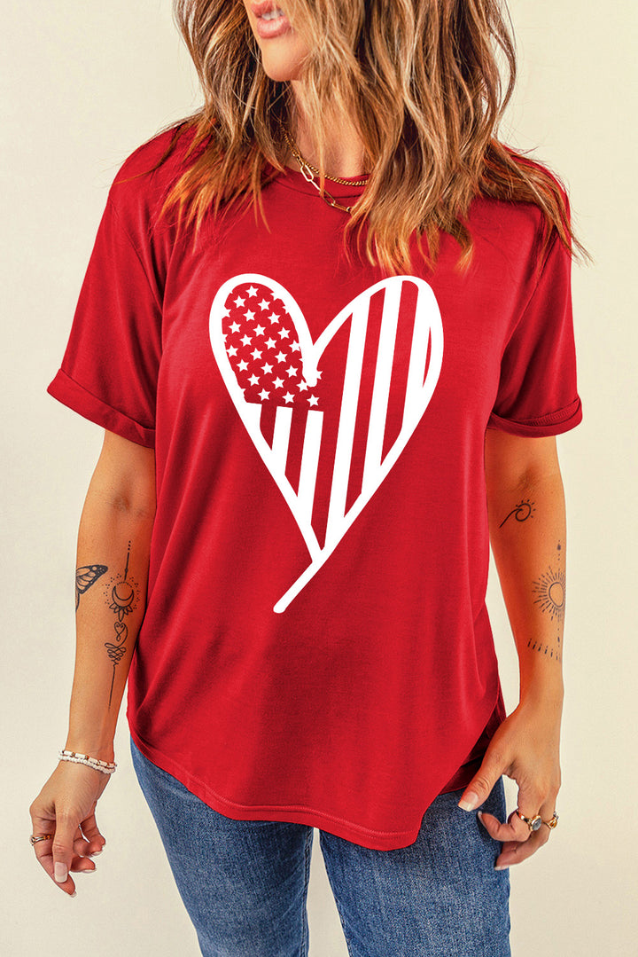 Heart Round Neck Short Sleeve T-Shirt | Trendsi