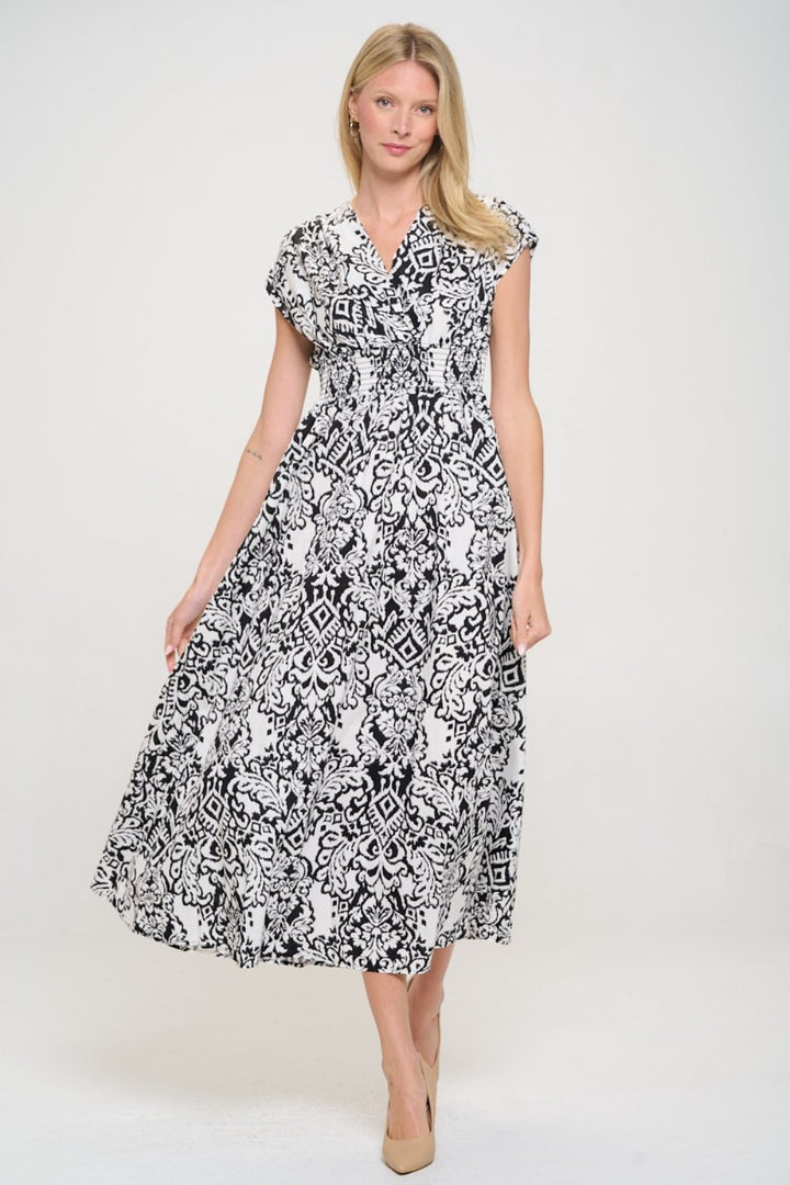 RENEE C Printed Smocked Waist Maxi Dress | Trendsi