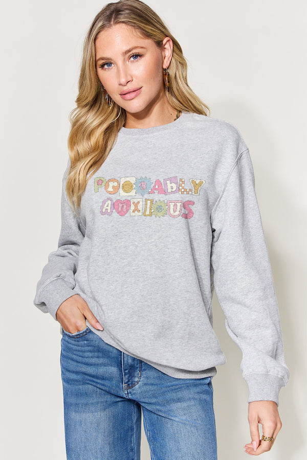 Simply Love Full Size PROBABLY ANXIOUS ONLY Sweatshirt | Trendsi