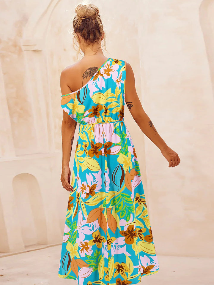 Printed One Shoulder Short Sleeve Dress | Trendsi