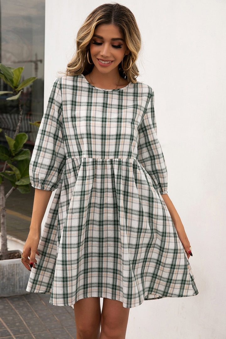 Plaid Round Neck Mini Dress | Trendsi