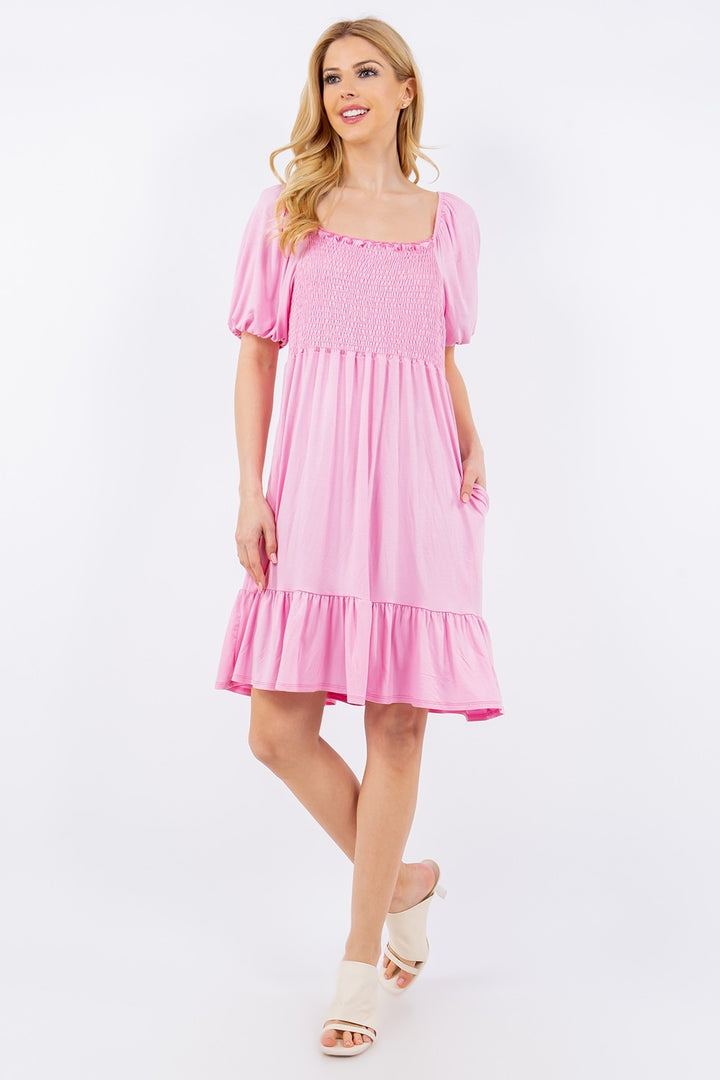 Celeste Full Size Ruffle Hem Short Sleeve Smocked Dress | Trendsi