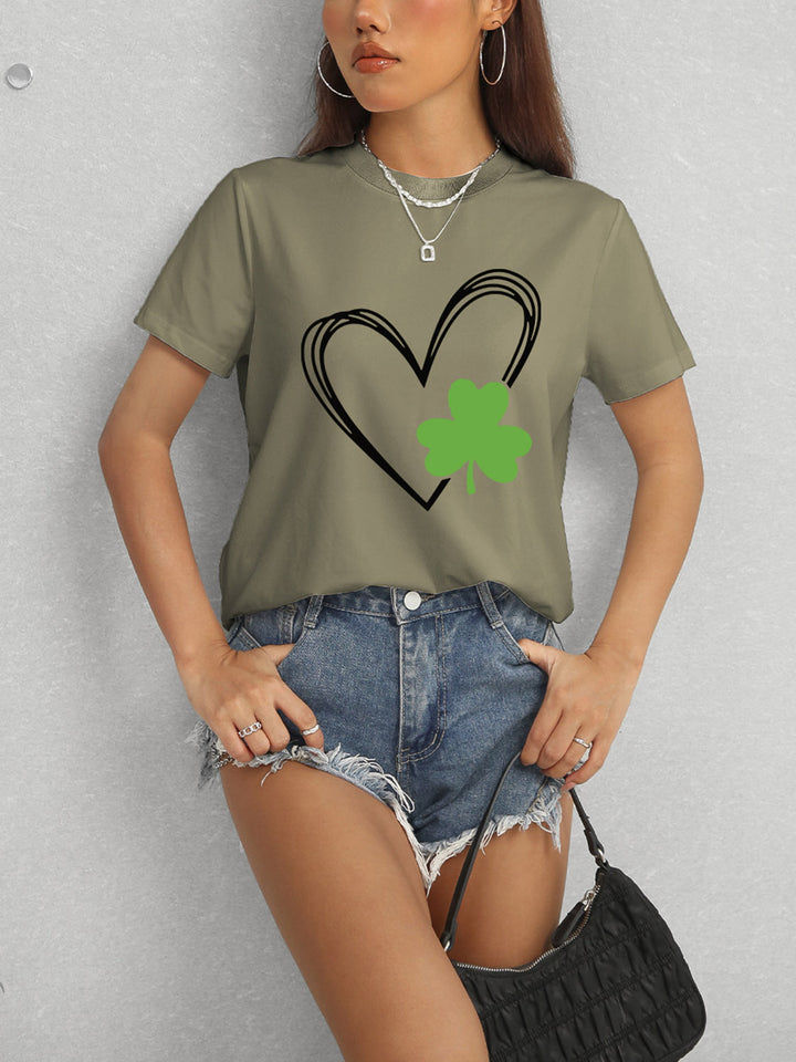 Heart Lucky Clover Short Sleeve T-Shirt | Trendsi