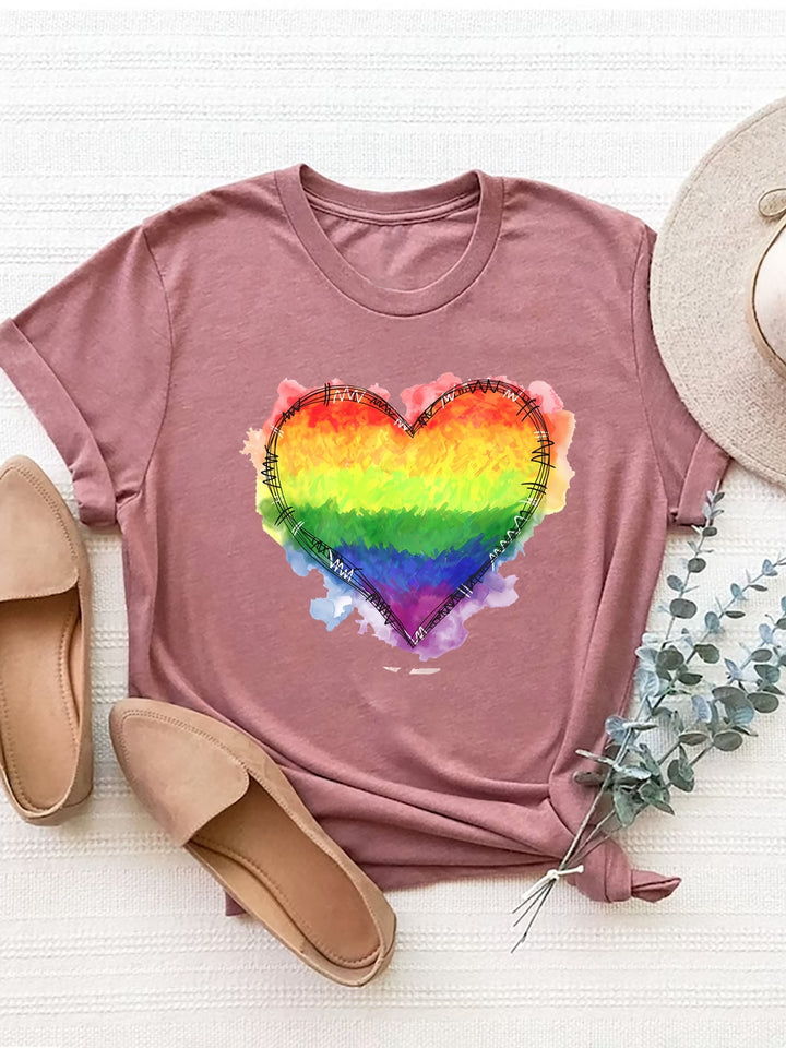 Heart Graphic Round Neck Short Sleeve T-Shirt | Trendsi