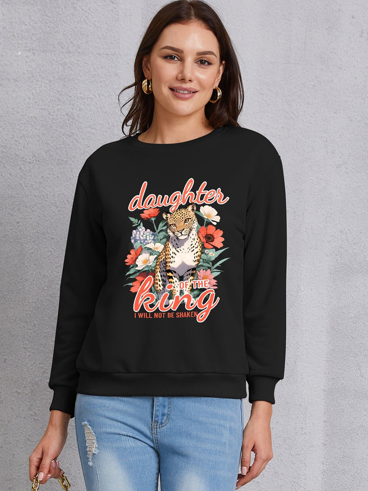 Leopard Graphic Round Neck Sweatshirt | Trendsi