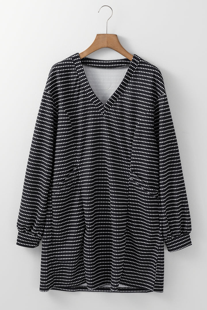 Striped V-Neck Long Sleeve Mini Dress | Trendsi