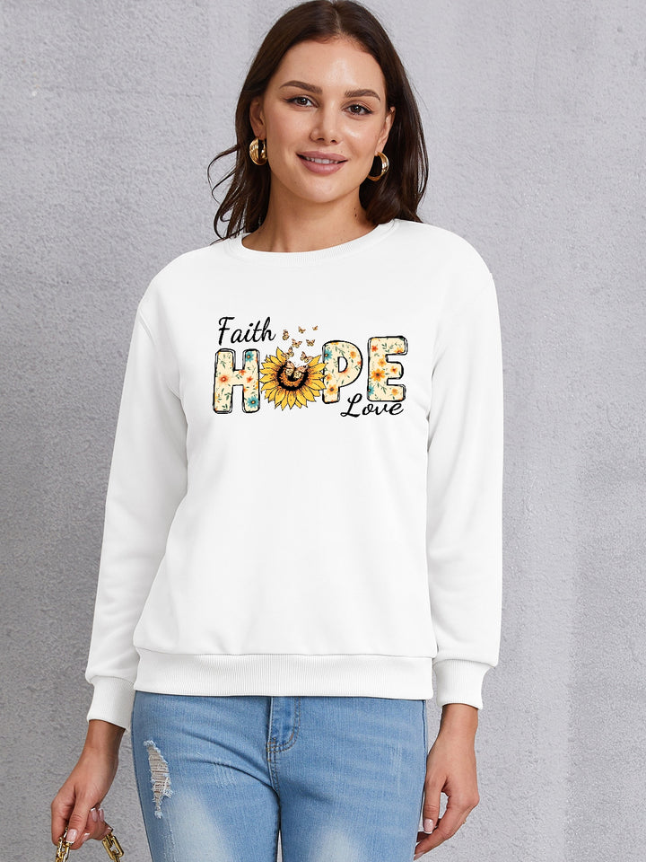 FAITH HOPE LOVE Round Neck Sweatshirt | Trendsi