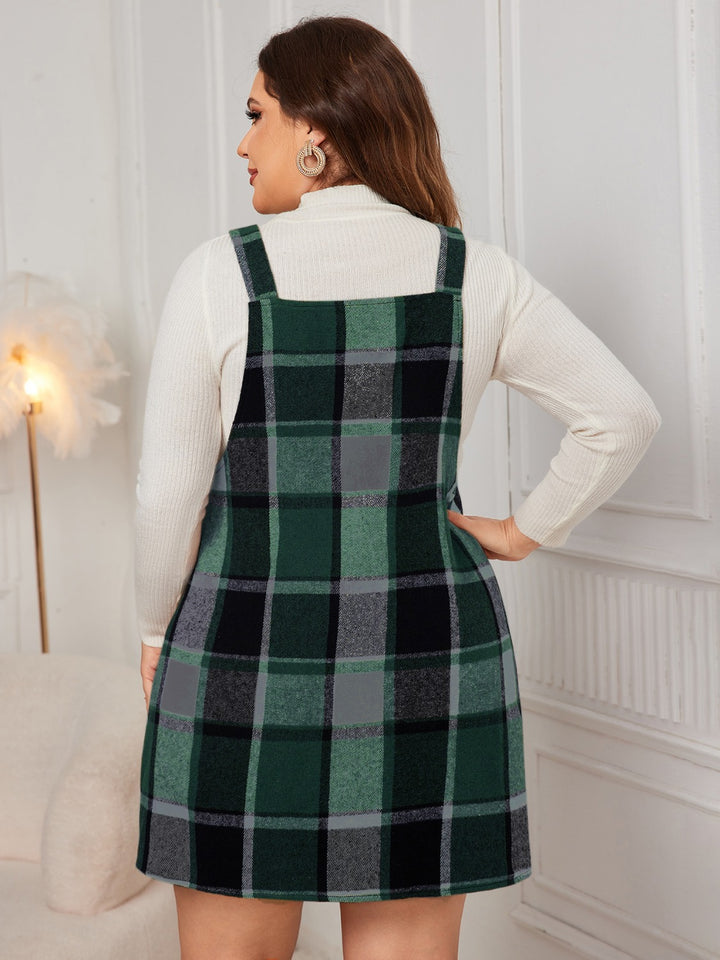 Plus Size Plaid Wide Strap Overall Dress | Trendsi