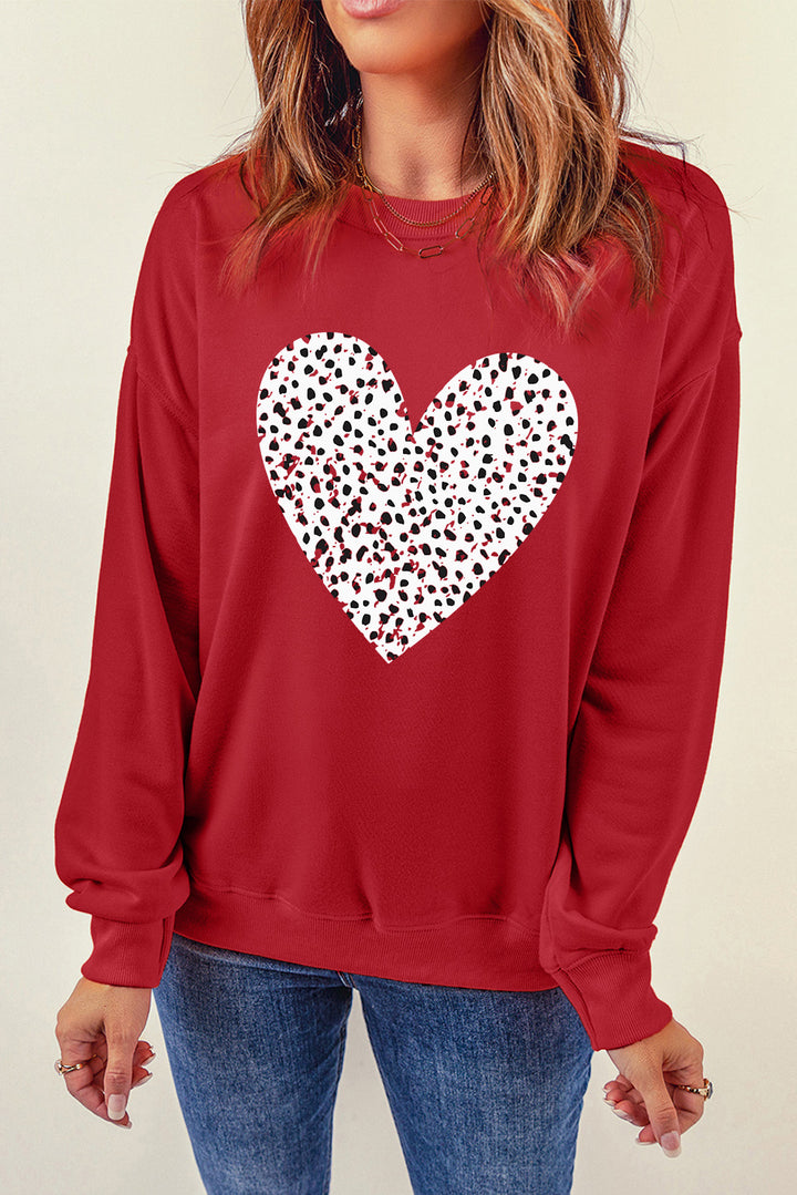 Heart Round Neck Dropped Shoulder Sweatshirt | Trendsi