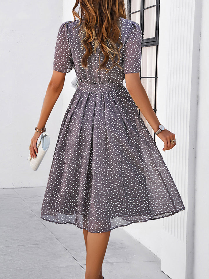 Printed Round Neck Short Sleeve Dress | Trendsi