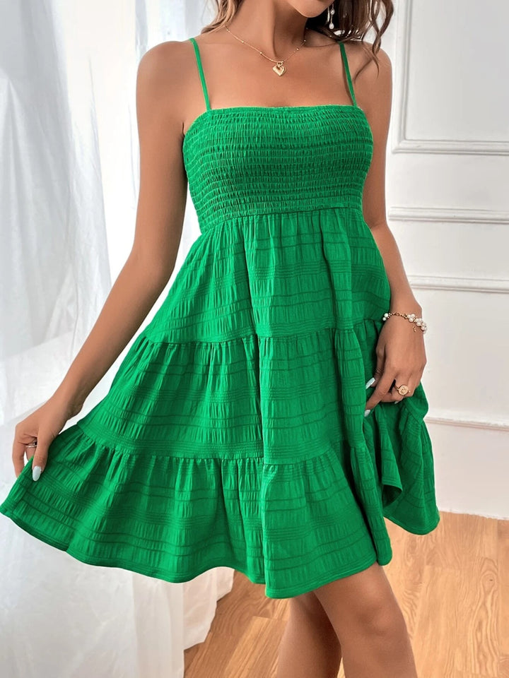 Smocked Tiered Sleeveless Mini Dress | Trendsi