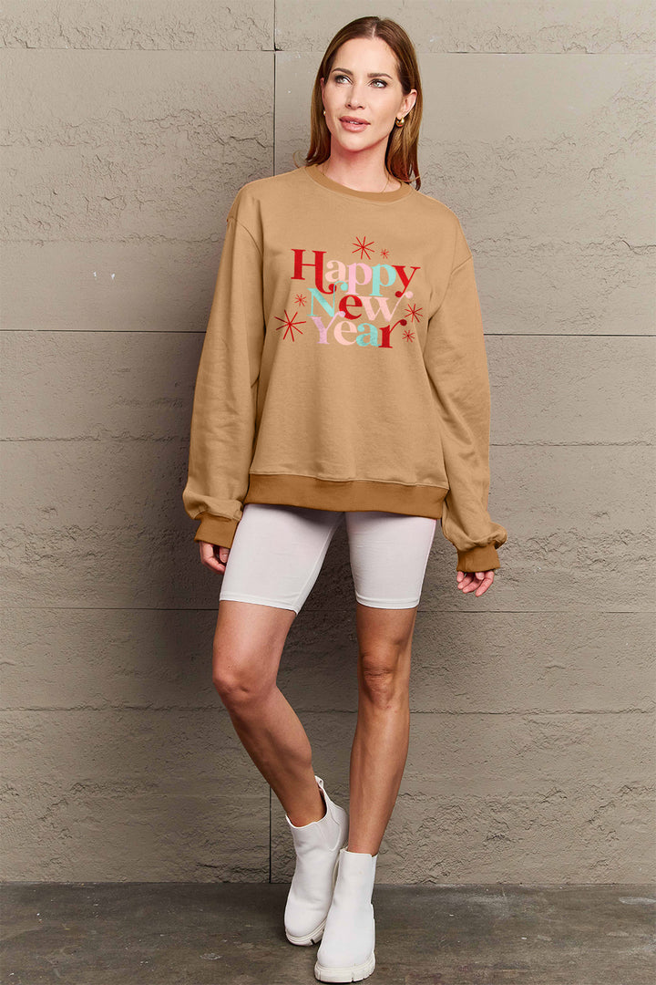 Simply Love Full Size HAPPY NEW YEAR Round Neck Sweatshirt | Trendsi