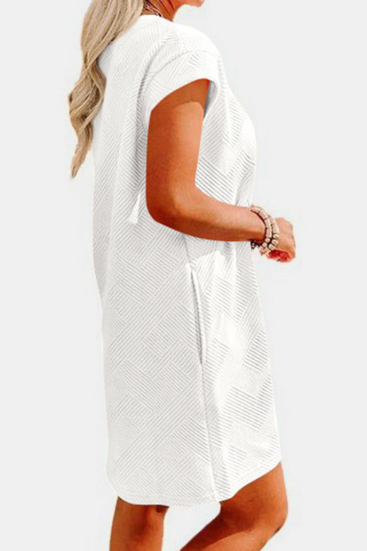 Textured Round Neck Cap Sleeve Dress | Trendsi