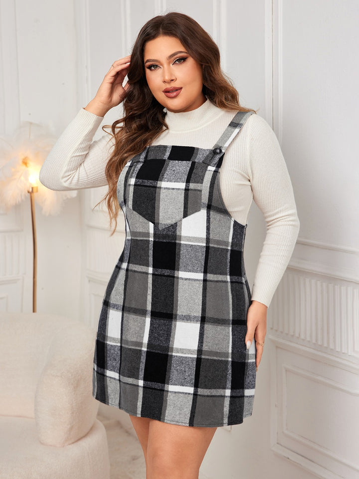 Plus Size Plaid Wide Strap Overall Dress | Trendsi