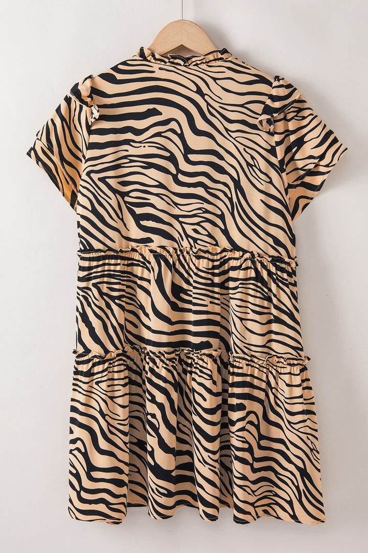 Ruffled Animal Print Tie Neck Mini Dress | Trendsi