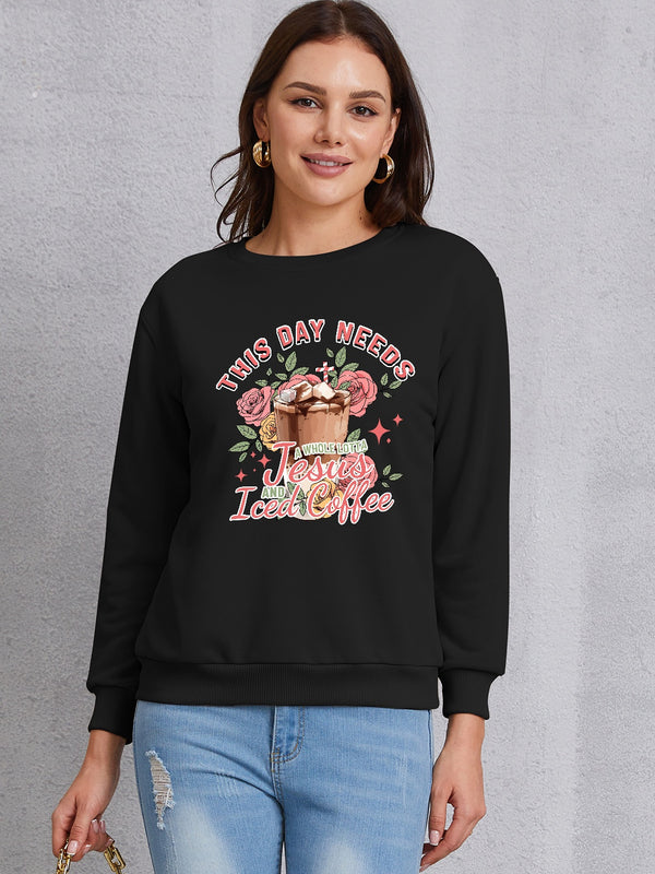 Letter Graphic Round Neck Sweatshirt | Trendsi