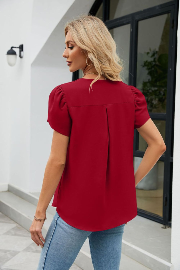 Petal Sleeve V-Neck Top | Trendsi