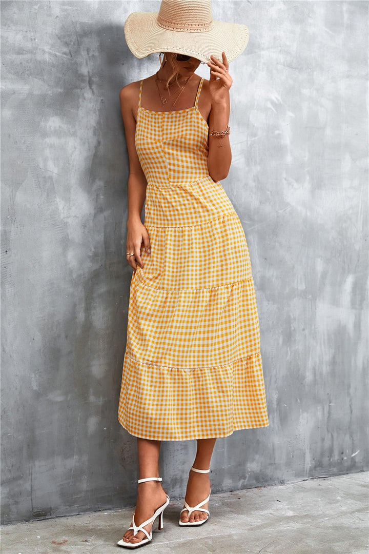 Plaid Square Neck Midi Cami Dress | Trendsi