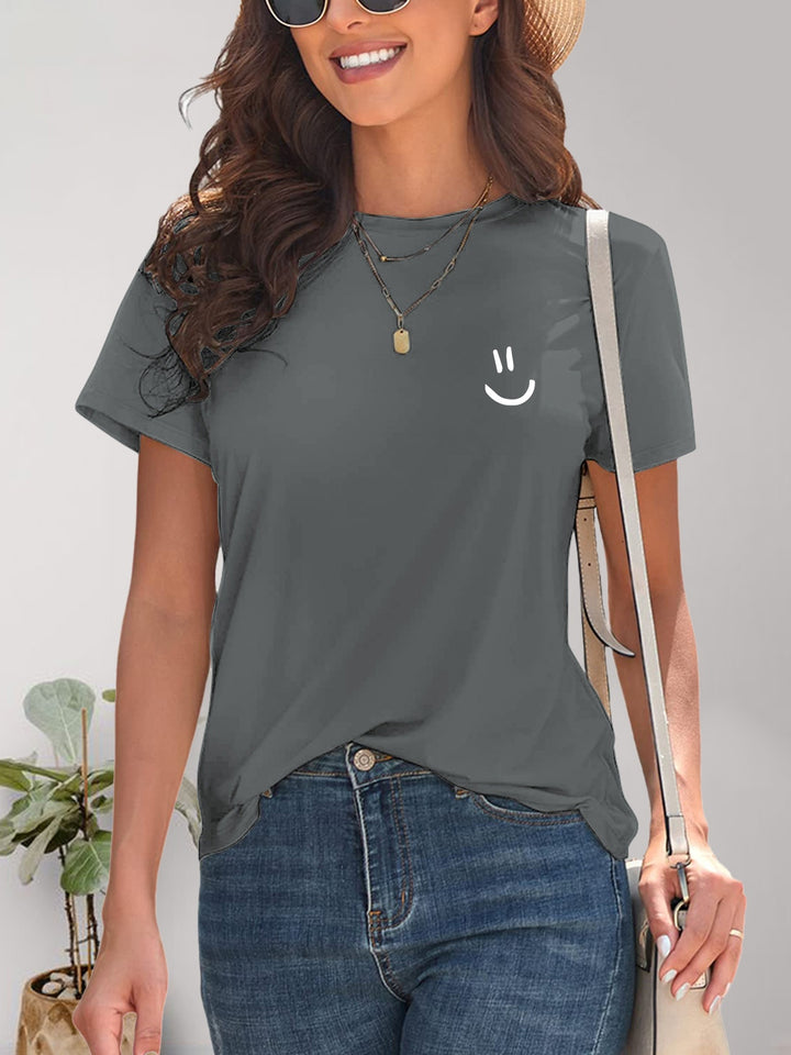 Smile Graphic Round Neck Short Sleeve T-Shirt | Trendsi