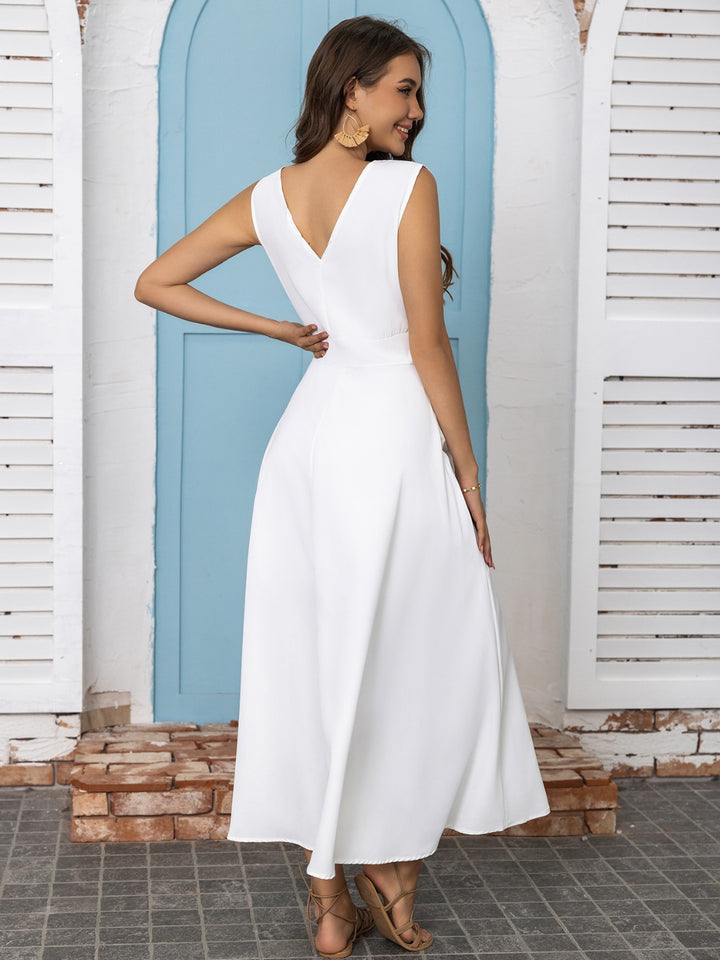 Full Size Slit V-Neck Sleeveless Midi Dress | Trendsi