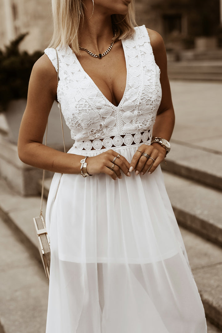 Slit Lace Detail V-Neck Dress | Trendsi