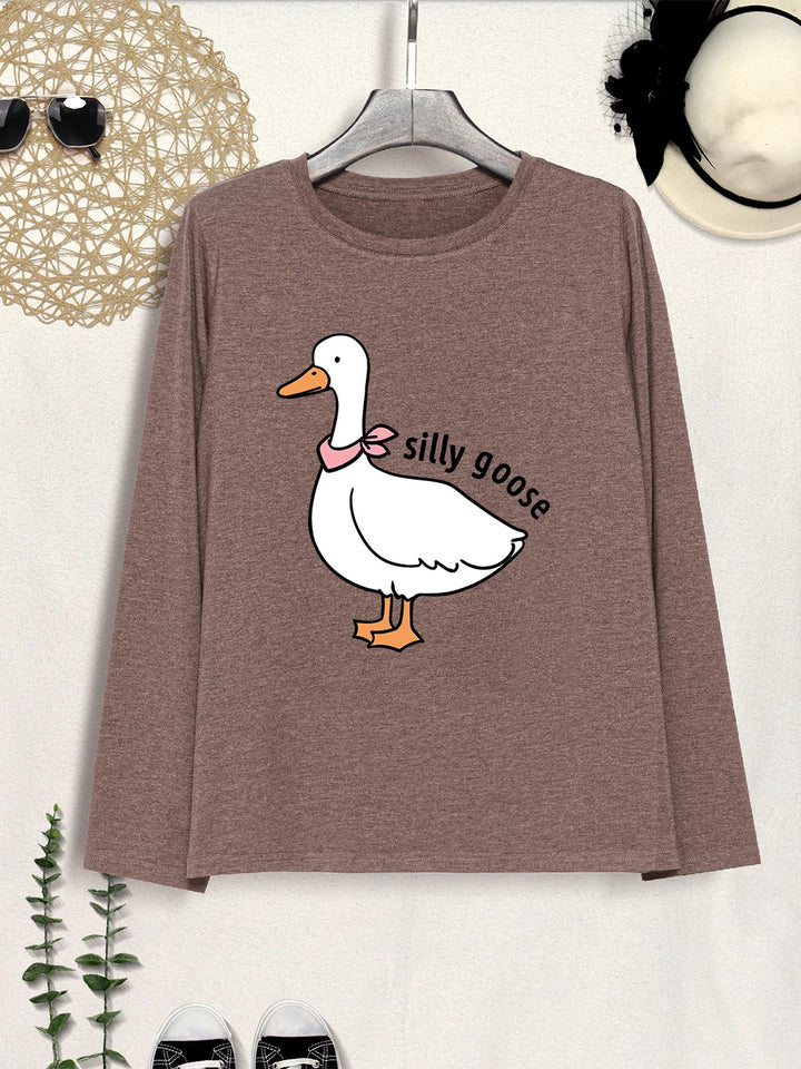 Goose Graphic Round Neck Long Sleeve T-Shirt | Trendsi