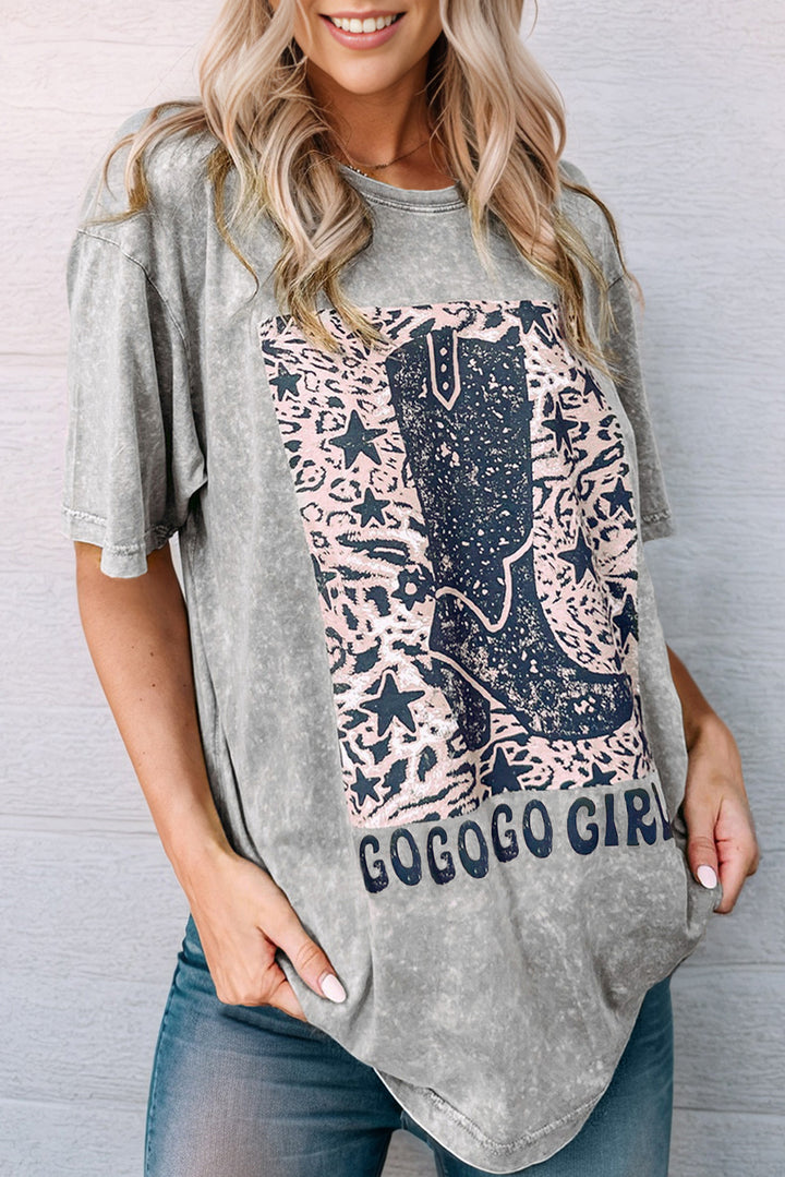 GO GO GO GIRL Round Neck Short Sleeve T-Shirt | Trendsi