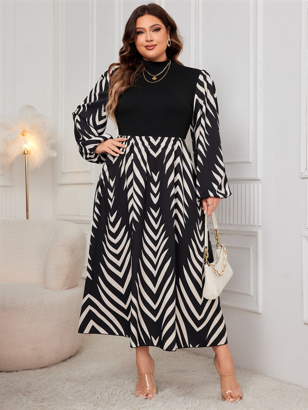 Honey Plus Size Printed Mock Neck Long Sleeve Midi Dress | Trendsi