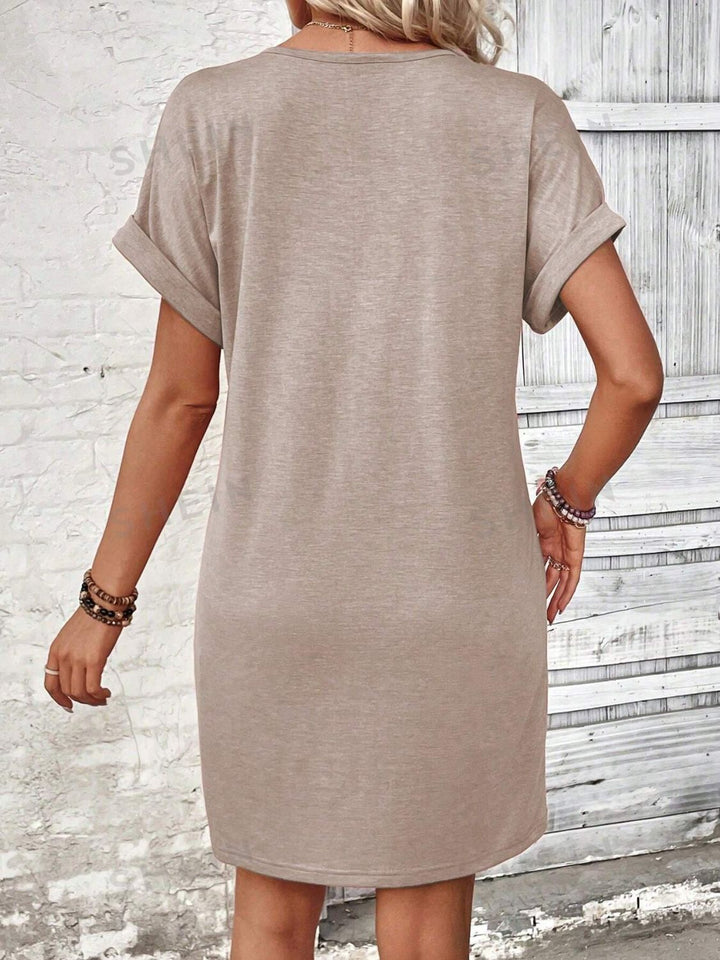 Quarter Button V-Neck Short Sleeve Dress | Trendsi