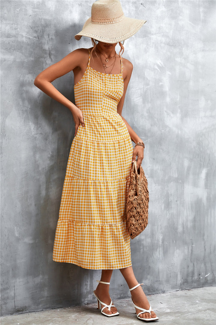 Plaid Square Neck Midi Cami Dress | Trendsi