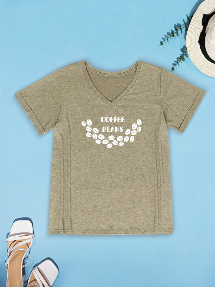 COFFEE BEANS V-Neck Short Sleeve T-Shirt | Trendsi