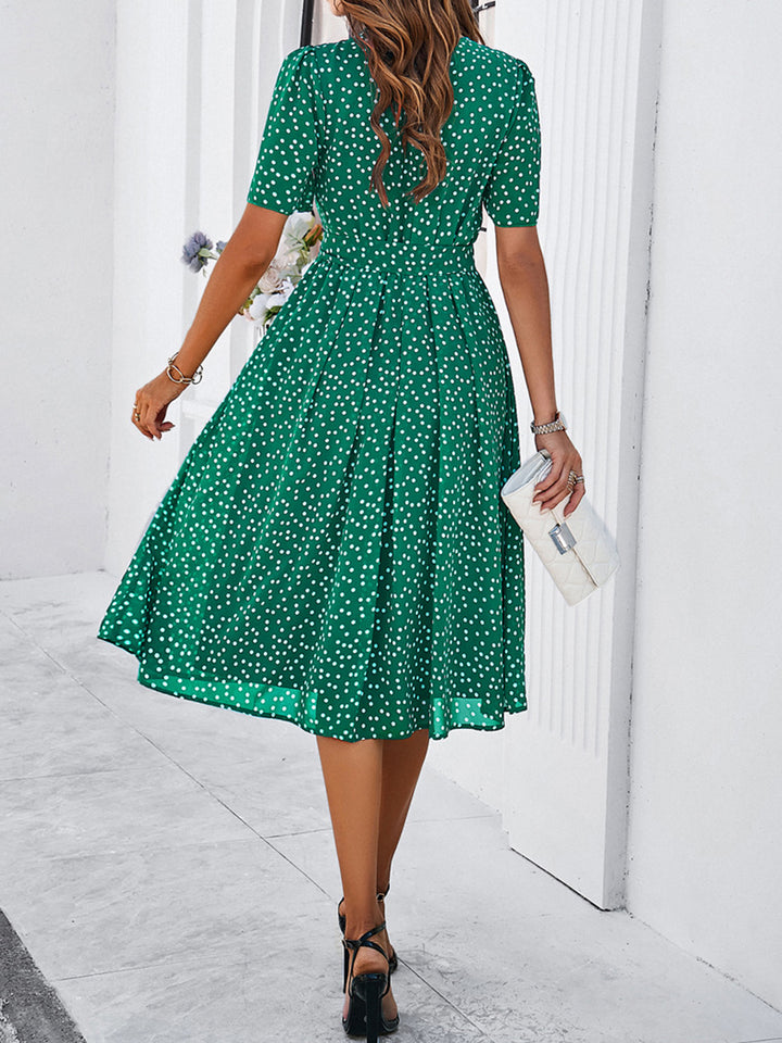 Printed Round Neck Short Sleeve Dress | Trendsi