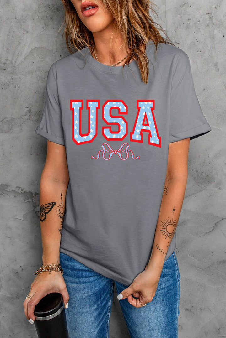 USA Round Neck Short Sleeve T-Shirt | Trendsi